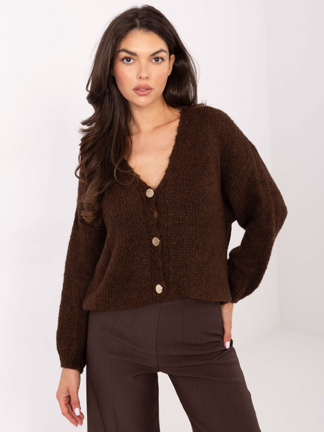 Ciemnobrązowy rozpinany sweter oversize RUE PARIS