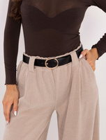 Beżowe sztruksowe spodnie bez zapięcia RUE PARIS