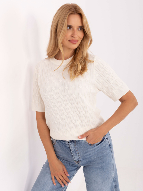 Ecru damski sweter z krótkim rękawem