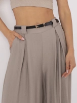 Ciemnobeżowe damskie spodnie palazzo z zakładkami