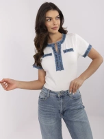 Ecru bawełniana bluzka damska z napisami