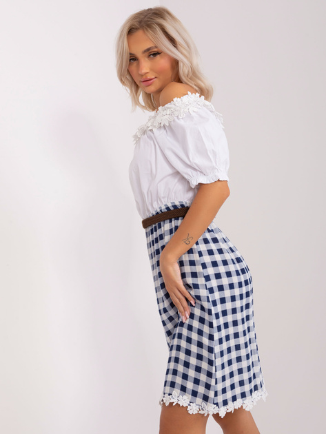 Hurt Ecru-granatowa sukienka hiszpanka w kratę