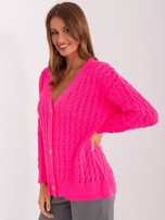 Hurt Fluo różowy damski sweter rozpinany w warkocze