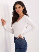 Ecru bawełniana bluzka z nadrukiem w kwiatki 