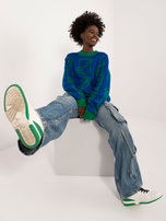 Hurtownia Ciemnoniebieski długi sweter damski oversize