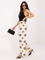 Jasnobeżowo-czarne damskie spodnie palazzo na lato