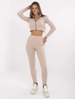 Jasnobeżowy dwuczęściowy prążkowany komplet Ivette RUE PARIS 