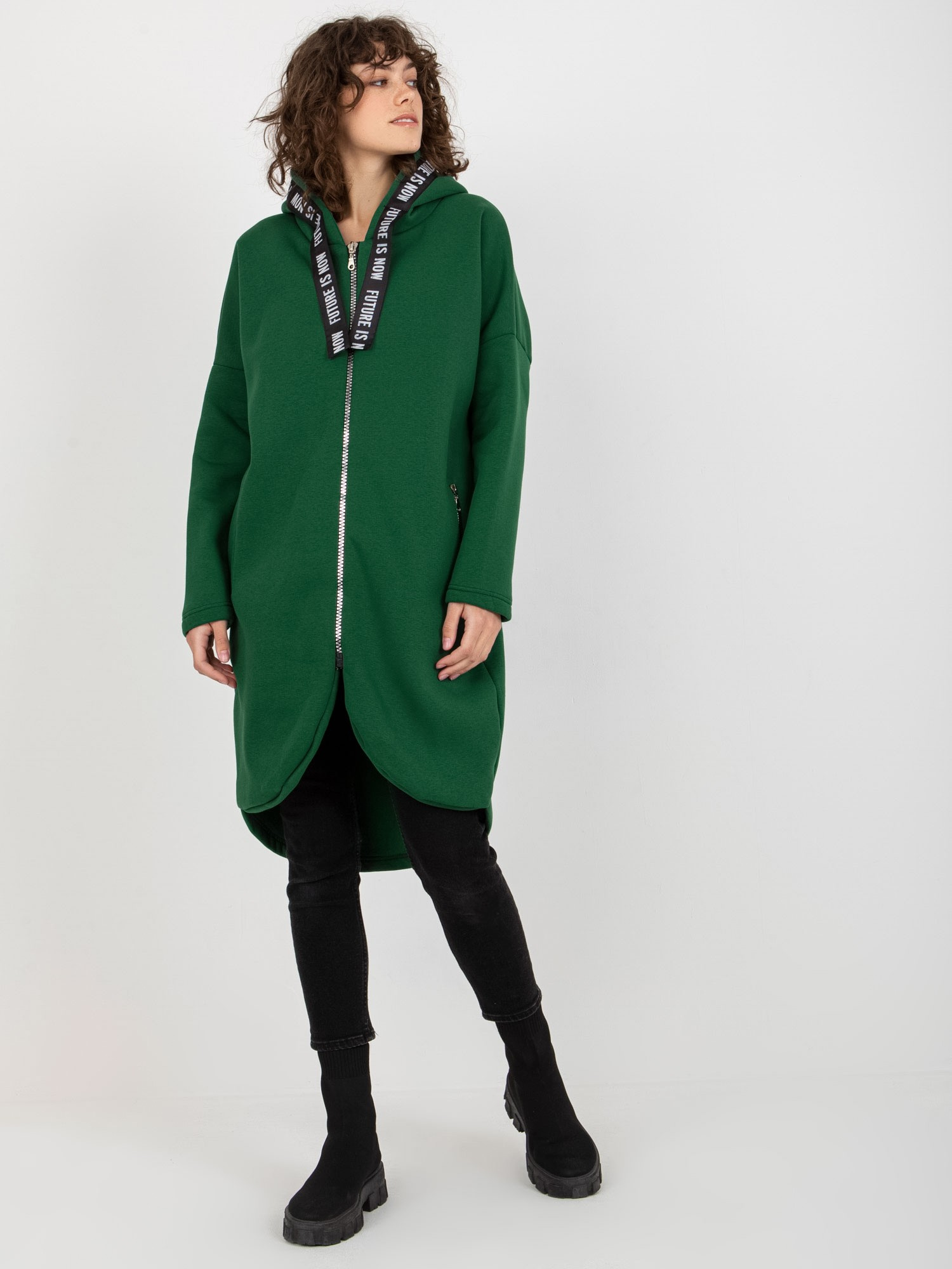 Ciemnozielona długa dresowa bluza rozpinana oversize