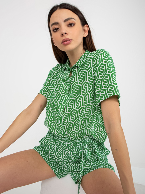 Hurt Zielona bluzka koszulowa we wzory z kołnierzem SUBLEVEL