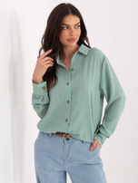 Miętowa bawełniana koszula z kołnierzykiem 