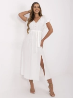 Biała midi sukienka z rozcięciem