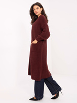 Burgundy long cardigan in oversized cut.