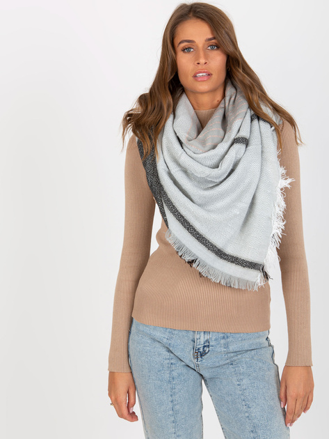 Hurtownia Szaro-czarny wzorzysty damski szal z wełną