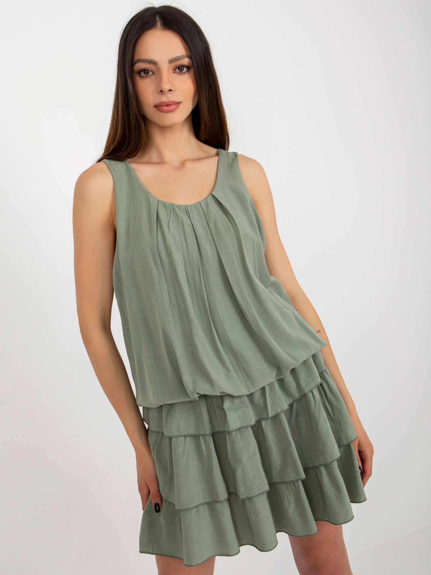 Khaki mini sukienka z falbanami OCH BELLA