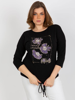 Hurt Czarna bluzka plus size z aplikacją i rękawem 3/4 