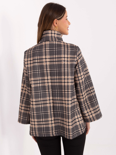 Jasnobeżowo-czarny krótki płaszcz w kratę