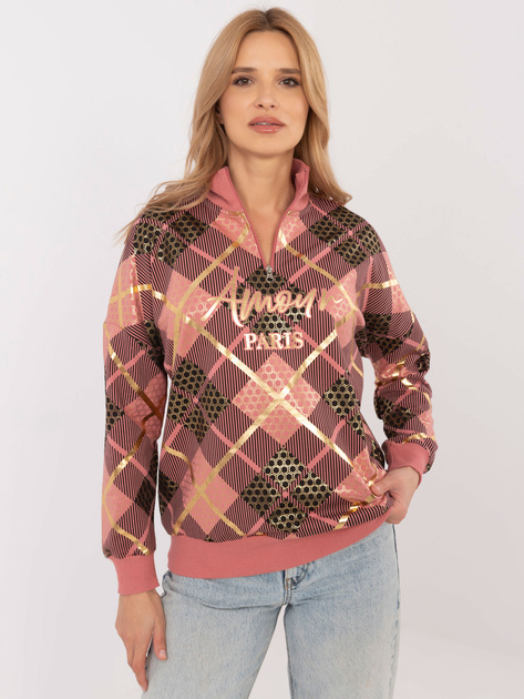 Hurt Brudnoróżowa bluza z printem i ściągaczami