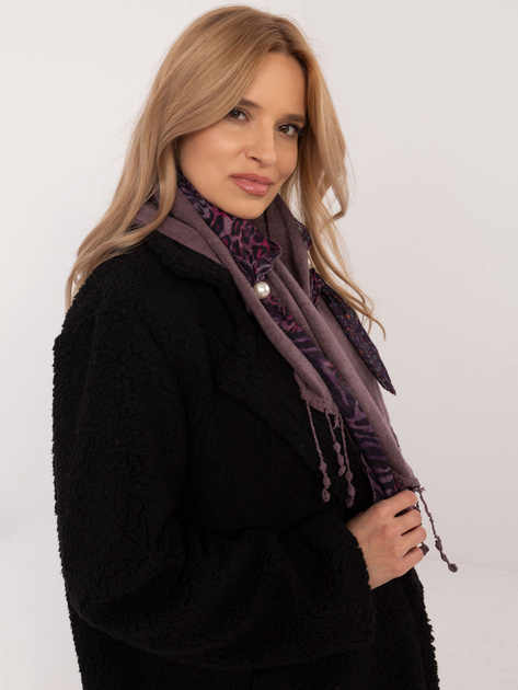 Hurt Fioletowy damski szal zdobiony perłami