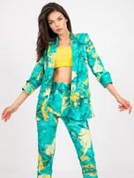 Turkusowa prosta marynarka damska w printy