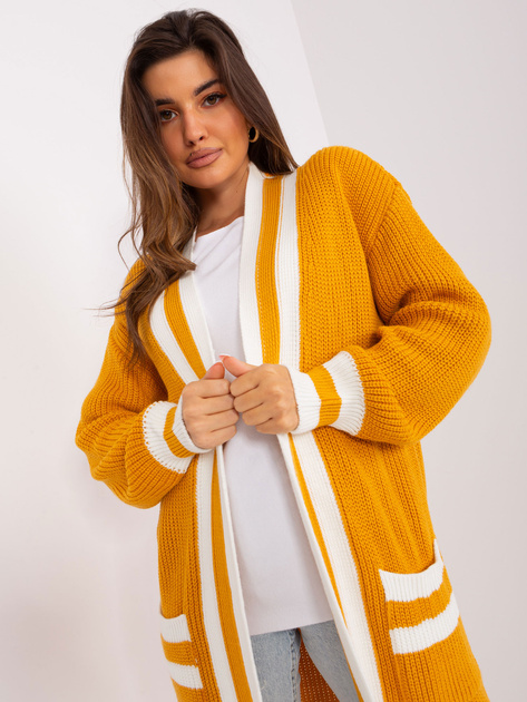 Hurt Musztardowy długi kardigan o kroju oversize