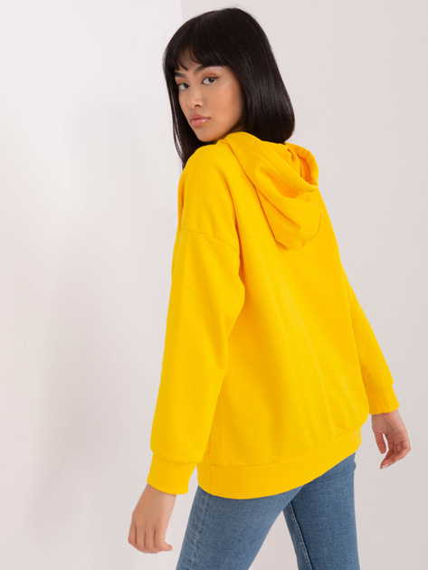 Hurtownia Ciemnożółta damska bluza kangurka z napisem