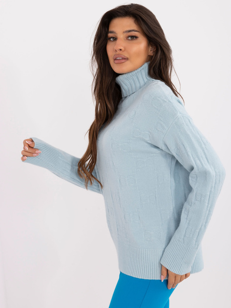 Hurt Błękitny sweter z golfem i długim rękawem