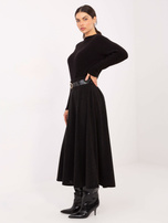 Czarna rozkloszowana spódnica z paskiem RUE PARIS