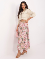 Brudnoróżowa rozkloszowana spódnica z paskiem RUE PARIS 