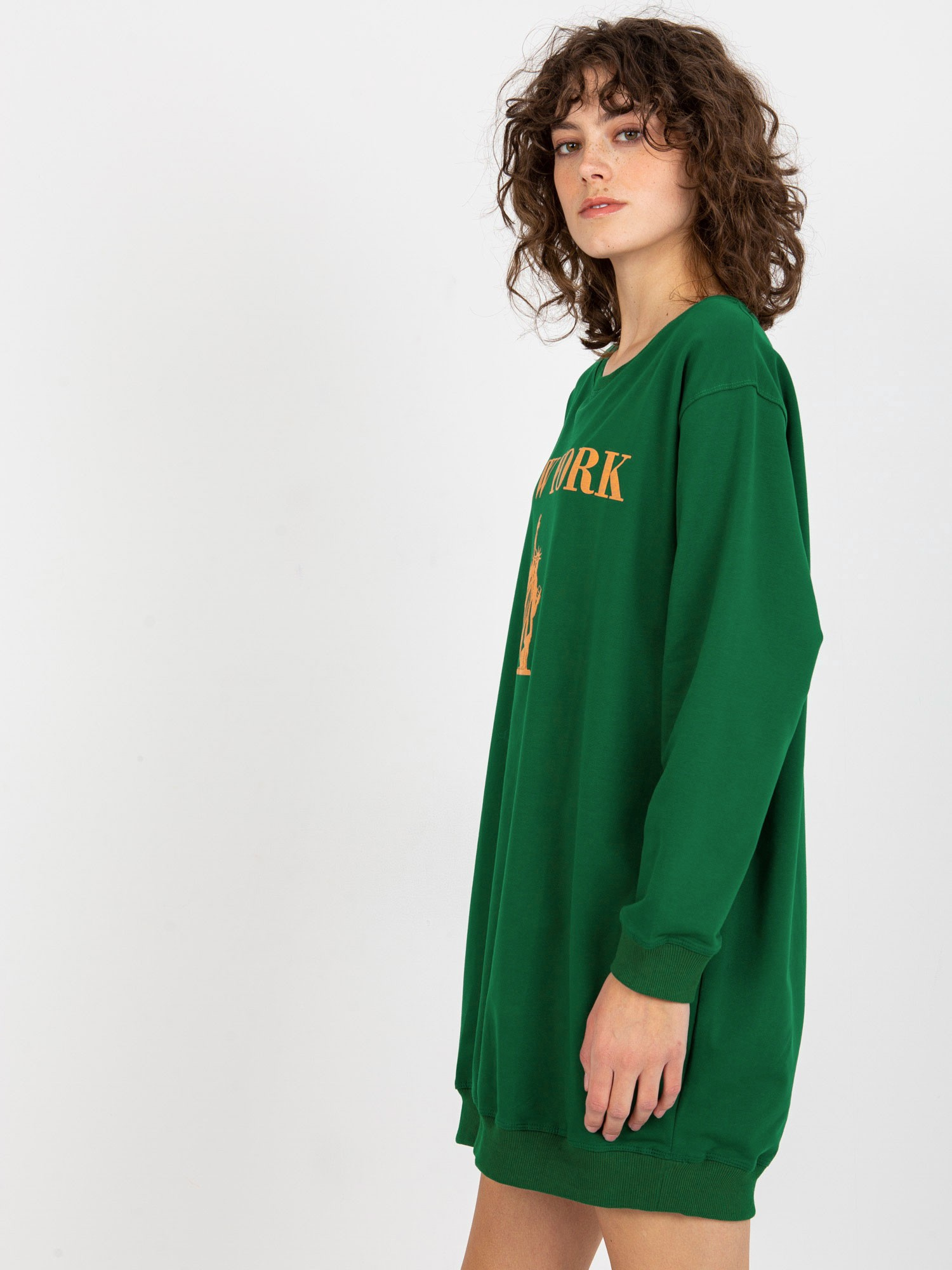 Hurt Ciemnozielono-pomarańczowo długa bluza oversize z napisem 