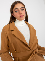 Hurtownia Camelowy długi płaszcz z wiązaniem OCH BELLA