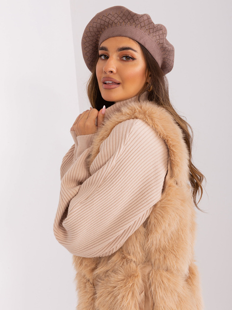 Hurt Brązowy beret dzianinowy