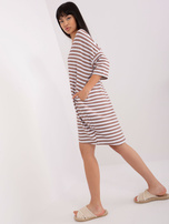 Hurt Jasnobrązowo-biała sukienka dresowa z kieszeniami