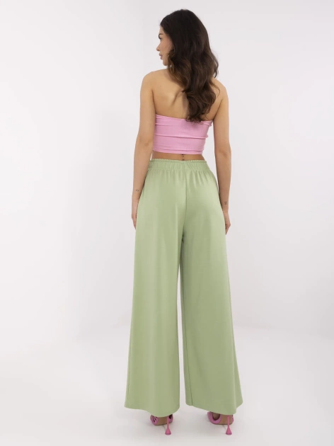 Pistacjowe damskie spodnie basic z gumką w pasie