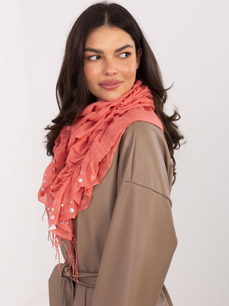 Koralowa damska chusta z ćwiekami