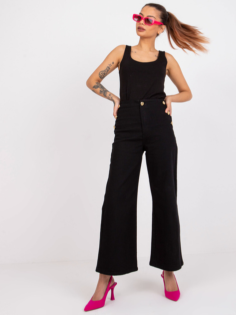 Czarne spodnie jeansowe z ozdobnymi guzikami Marianne RUE PARIS