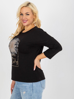 Hurt Czarna damska bluzka plus size z napisem i dżetami