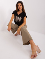 Hurt Czarna bluzka z nadrukiem i dekoltem V RUE PARIS