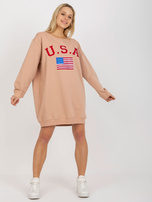 Hurt Beżowa długa bluza z nadrukiem