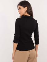 Hurtownia Czarna prążkowana bluzka z kołnierzykiem