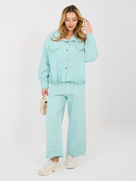 Miętowa jeansowa kurtka z imitacją kieszeni RUE PARIS