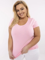 Jasnoróżowy bawełniany t-shirt basic plus size