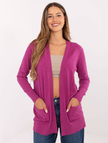 Fuksjowy damski kardigan z długim rękawem 