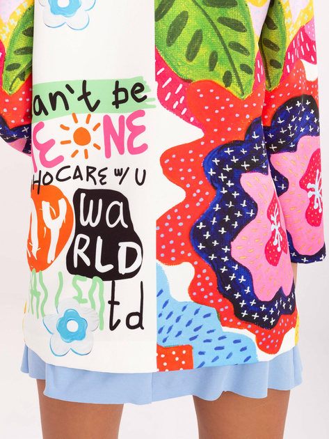 Hurt Kremowa damska marynarka z kolorowym nadrukiem