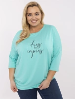 Turkusowa damska bluzka plus size z napisami