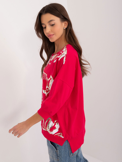 Hurtownia Czerwona damska bluzka z błyszczącym nadrukiem