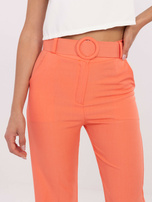 Fluorescent orange suit pants with pockets.