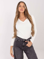 Ecru bluzka basic z długim rękawem RUE PARIS