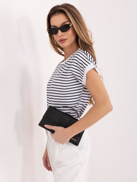 Biało-granatowy damski t-shirt z okrągłym dekoltem