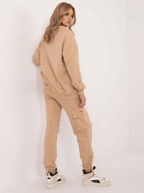 Hurt Camelowy dresowy komplet ze spodniami cargo