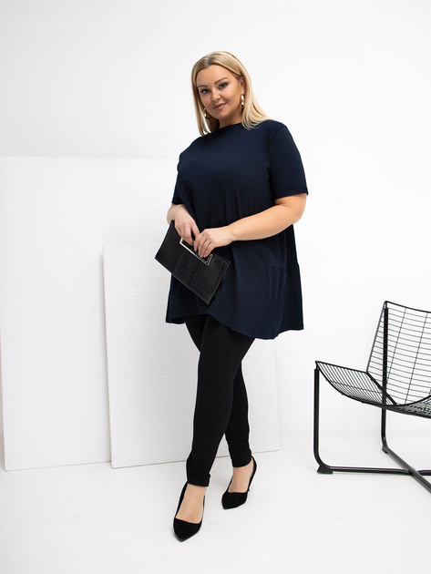 Granatowa damska bluzka plus size z krótkim rękawem